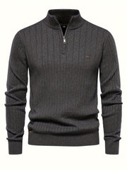 Men's Casual Cotton Warm Slightly Stretch Half Zipper Stand Collar Pullover Sweater For Men Fall Winter