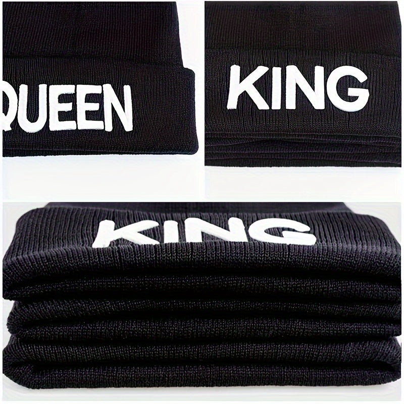 1pcms King & Queen Embroidered Knitted Hat for Men, Fashionable Gift