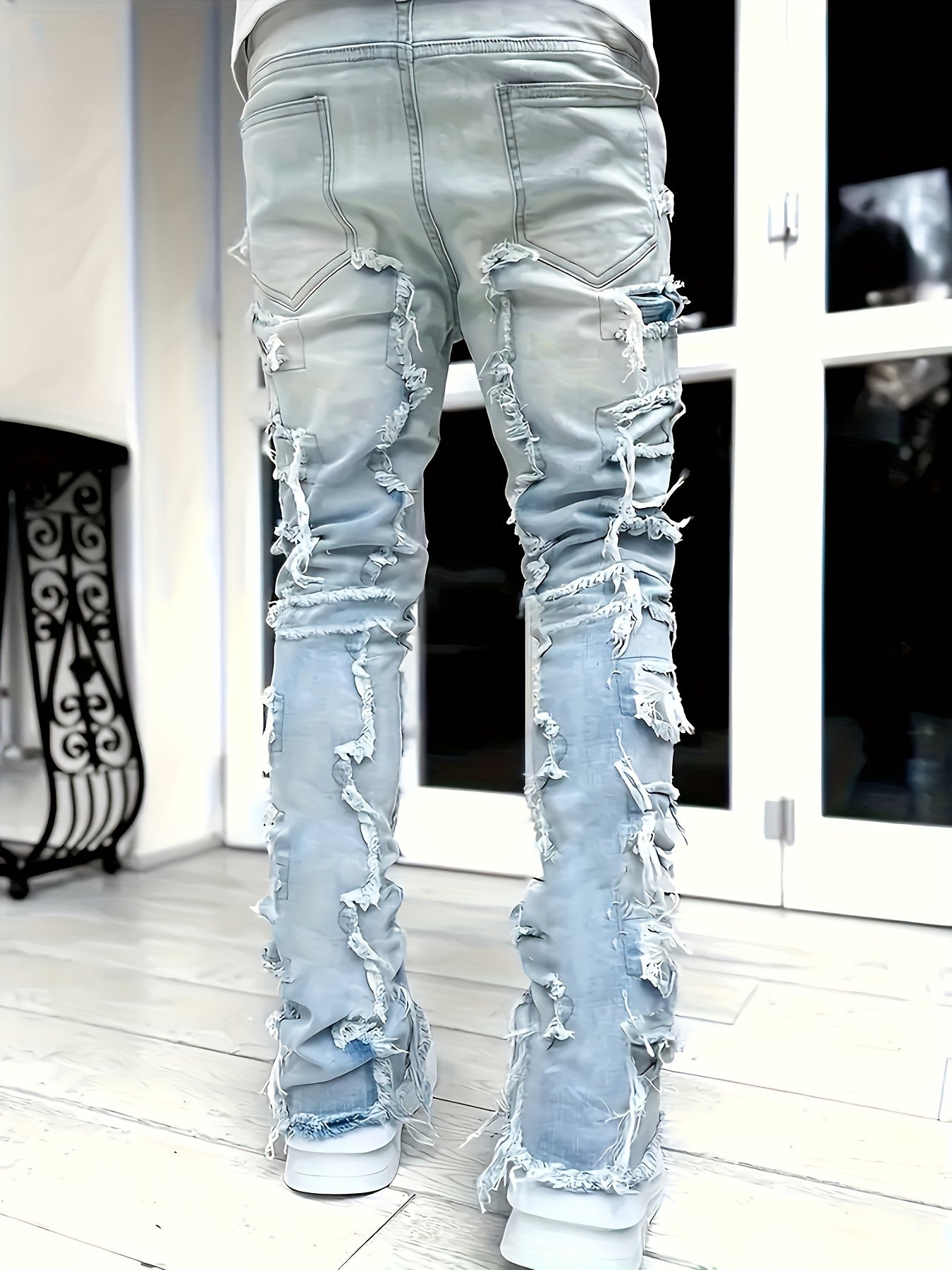 Men'S Casual Stretch Faux Denim with Creative Tassel Decoration, Tailored for a Slim Fit, Embodying Street Style for Hip-Hop And Skate Culture, Men Jean For Men, Black Jean Men, Pant For Men Jean, Men Skinny Jean, White Jean