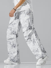 All-Season Digital Print Fashionable Loose Straight-Leg Cargo Pants, Dirty Pants, Sports Pants, Umbrella Pants, Motorcycle Casual Pants, Breathable, Wrinkle-Resistant, Smooth Texture, Reflective Strap Design, Elastic Drawstri