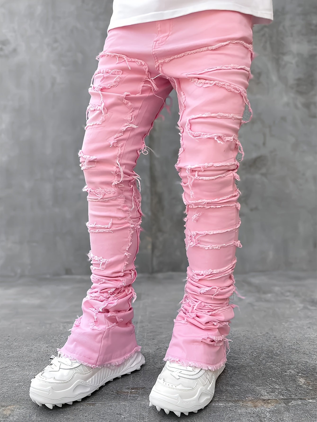 Men'S Casual Stretch Faux Denim with Creative Tassel Decoration, Tailored for a Slim Fit, Embodying Street Style for Hip-Hop And Skate Culture, Men Jean For Men, Black Jean Men, Pant For Men Jean, Men Skinny Jean, White Jean