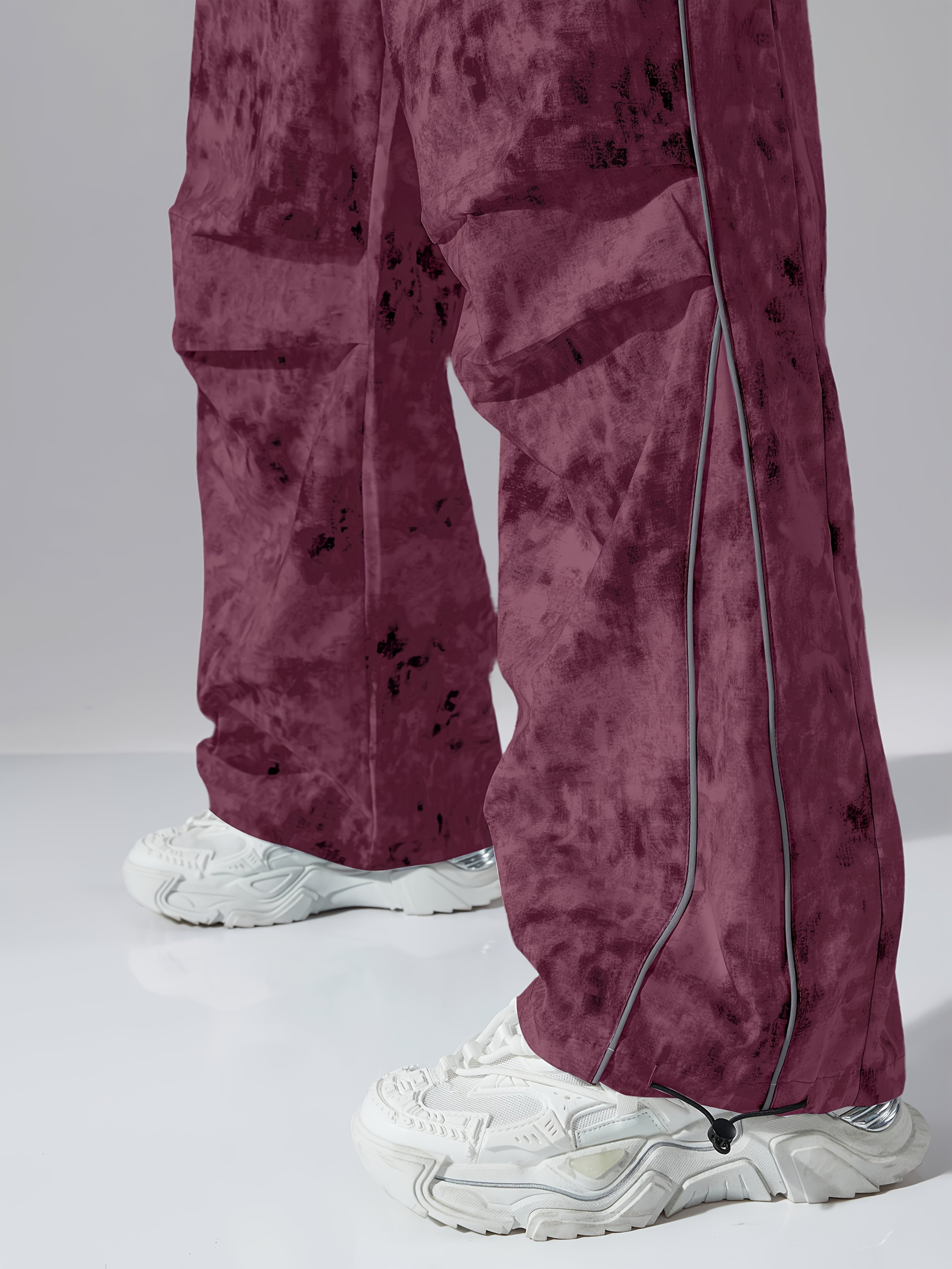 All-Season Digital Print Fashionable Loose Straight-Leg Cargo Pants, Dirty Pants, Sports Pants, Umbrella Pants, Motorcycle Casual Pants, Breathable, Wrinkle-Resistant, Smooth Texture, Reflective Strap Design, Elastic Drawstri