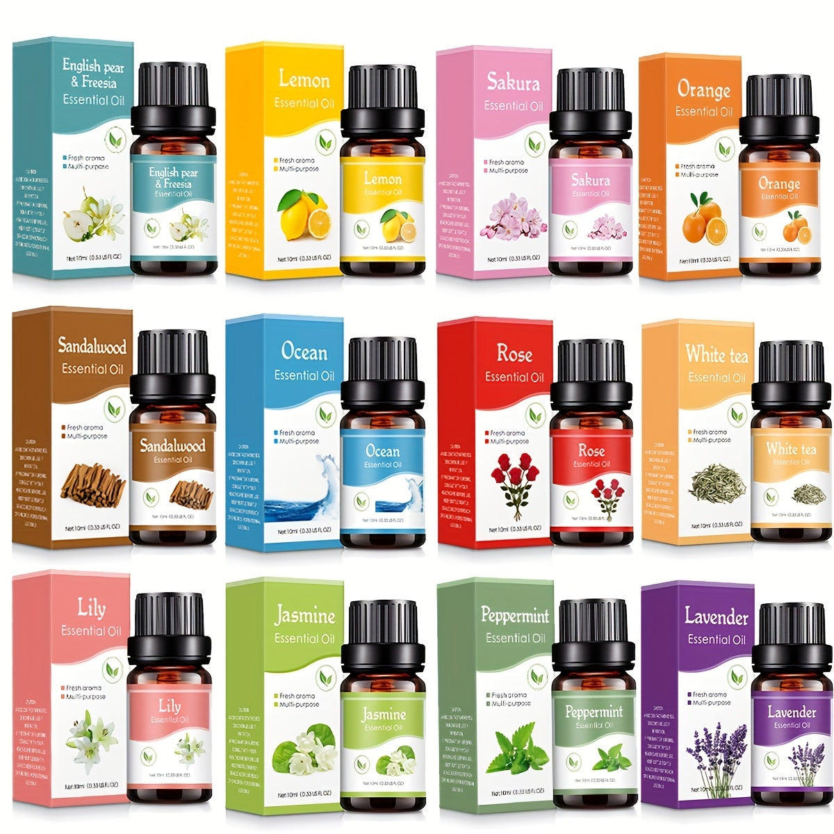 10ml Essential Oil Set - Relaxing Lavender, Uplifting Lemongrass, Romantic Rose - Fragrance Oils for Diffuser, Humidifier - Nourishing Skin and Hair, All Skin Types, Alcohol-Free, For Home, Bathroom, Office Use