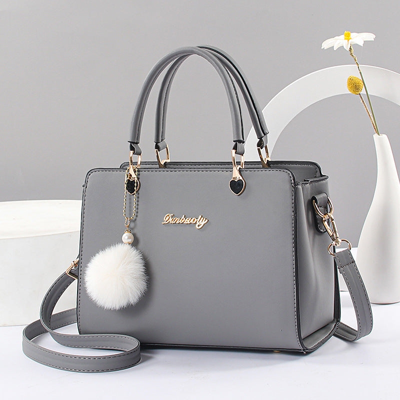 Solid Color Faux Leather Shoulder Bag - Detachable Strap, Zip Closure, Multi-Layer Crossbody Design, Polyester Lining, Fade-Resistant, Pom-Pom Pendant - The Perfect Holiday Gift for Valentine'S Day, Mother'S Day