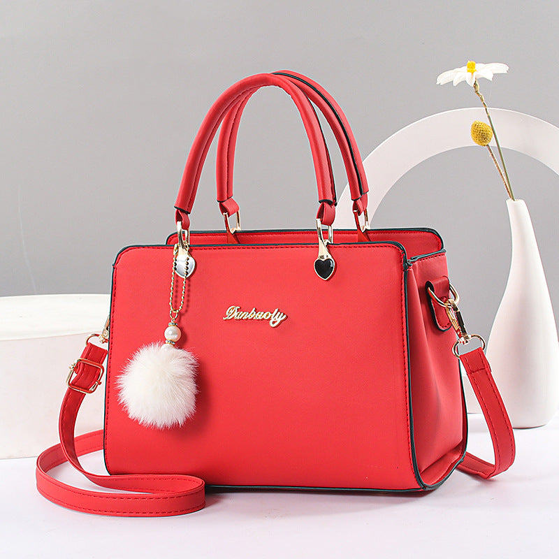 Solid Color Faux Leather Shoulder Bag - Detachable Strap, Zip Closure, Multi-Layer Crossbody Design, Polyester Lining, Fade-Resistant, Pom-Pom Pendant - The Perfect Holiday Gift for Valentine'S Day, Mother'S Day