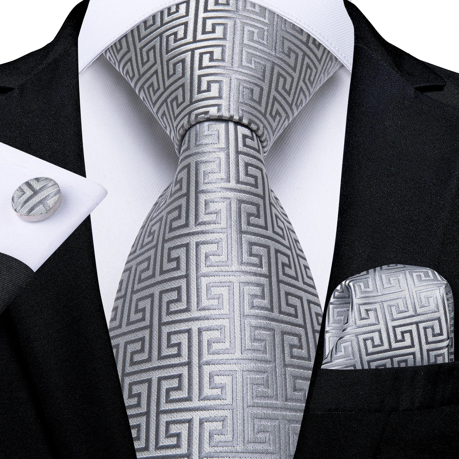 Luxury Blue Plaid Dot Ties For Men Solid Wedding Accessories Neck Tie Handkerchief Cufflinks Set Gravatas Mens Gift DiBanGu
