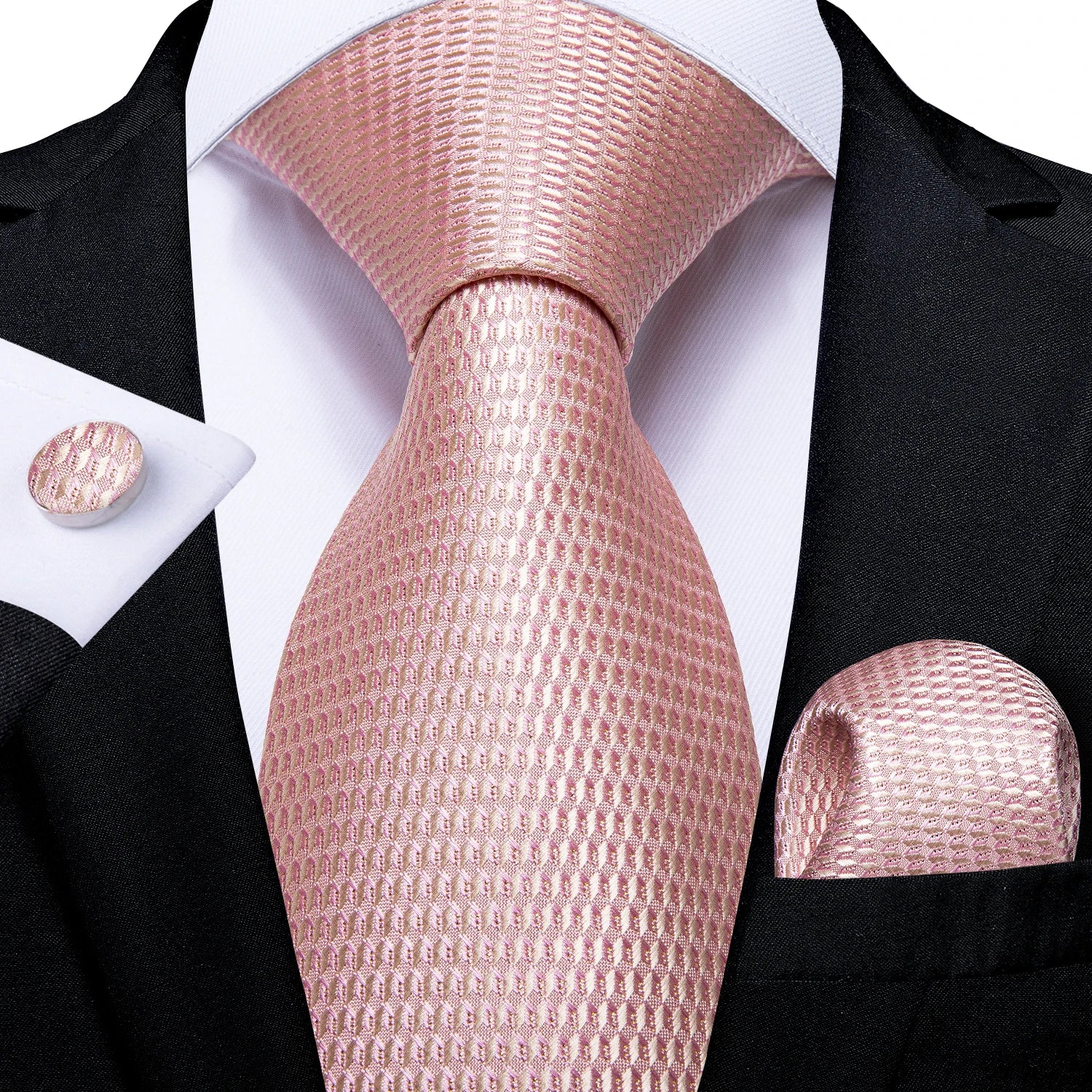 Luxury Blue Plaid Dot Ties For Men Solid Wedding Accessories Neck Tie Handkerchief Cufflinks Set Gravatas Mens Gift DiBanGu
