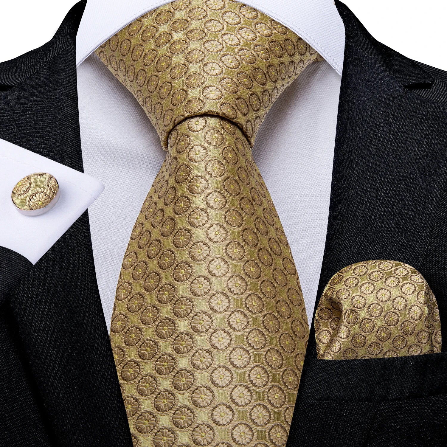 Luxury Blue Plaid Dot Ties For Men Solid Wedding Accessories Neck Tie Handkerchief Cufflinks Set Gravatas Mens Gift DiBanGu