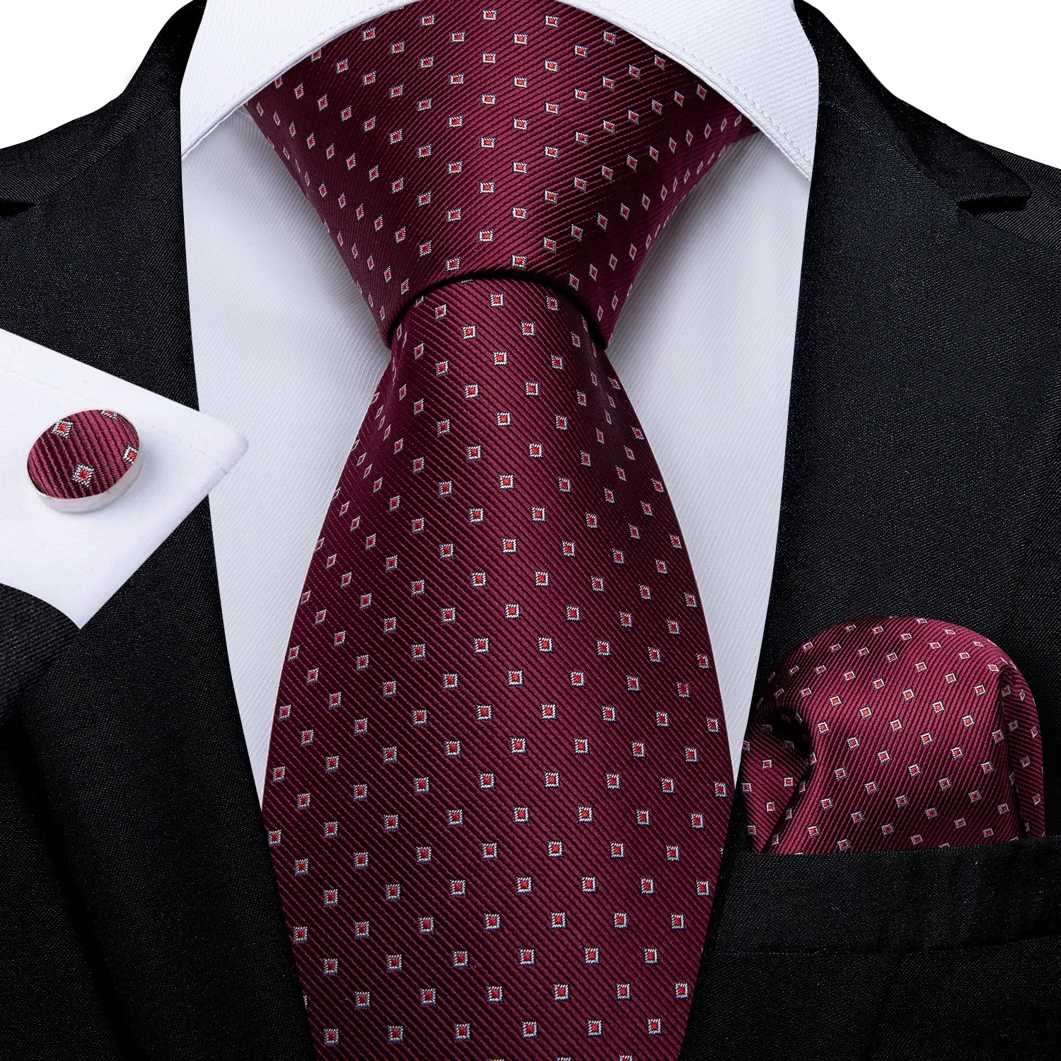 Luxury Blue Plaid Dot Ties For Men Solid Wedding Accessories Neck Tie Handkerchief Cufflinks Set Gravatas Mens Gift DiBanGu
