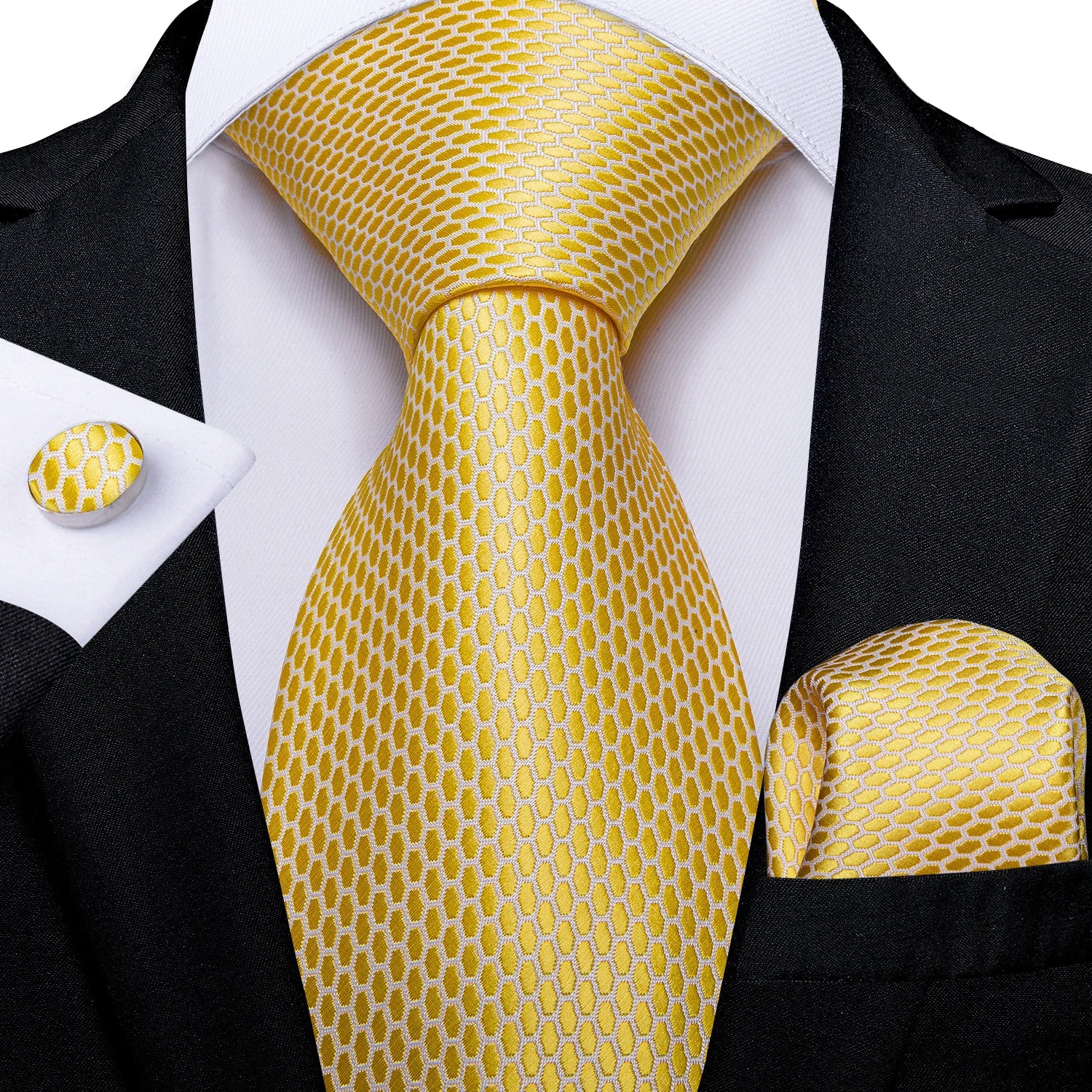 Luxury Blue Plaid Dot Ties For Men Solid Wedding Accessories Neck Tie Handkerchief Cufflinks Set Gravatas Mens Gift DiBanGu