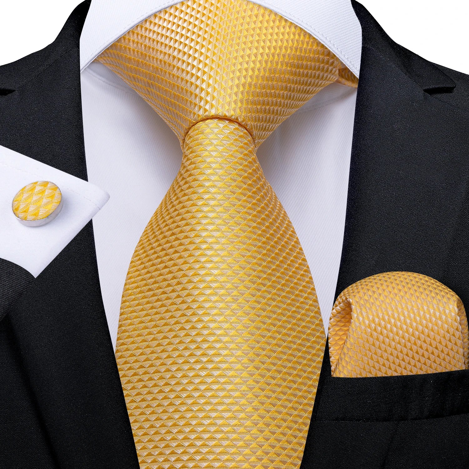 Luxury Blue Plaid Dot Ties For Men Solid Wedding Accessories Neck Tie Handkerchief Cufflinks Set Gravatas Mens Gift DiBanGu