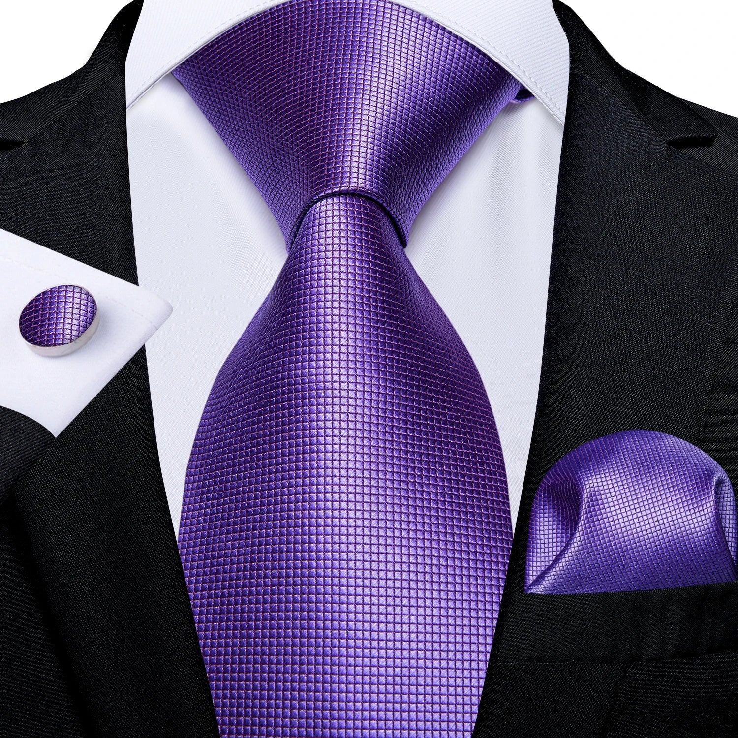 Luxury Blue Plaid Dot Ties For Men Solid Wedding Accessories Neck Tie Handkerchief Cufflinks Set Gravatas Mens Gift DiBanGu
