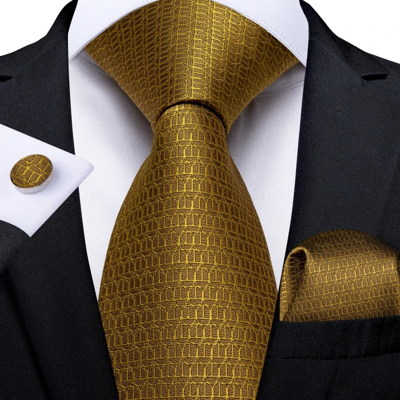 Luxury Blue Plaid Dot Ties For Men Solid Wedding Accessories Neck Tie Handkerchief Cufflinks Set Gravatas Mens Gift DiBanGu