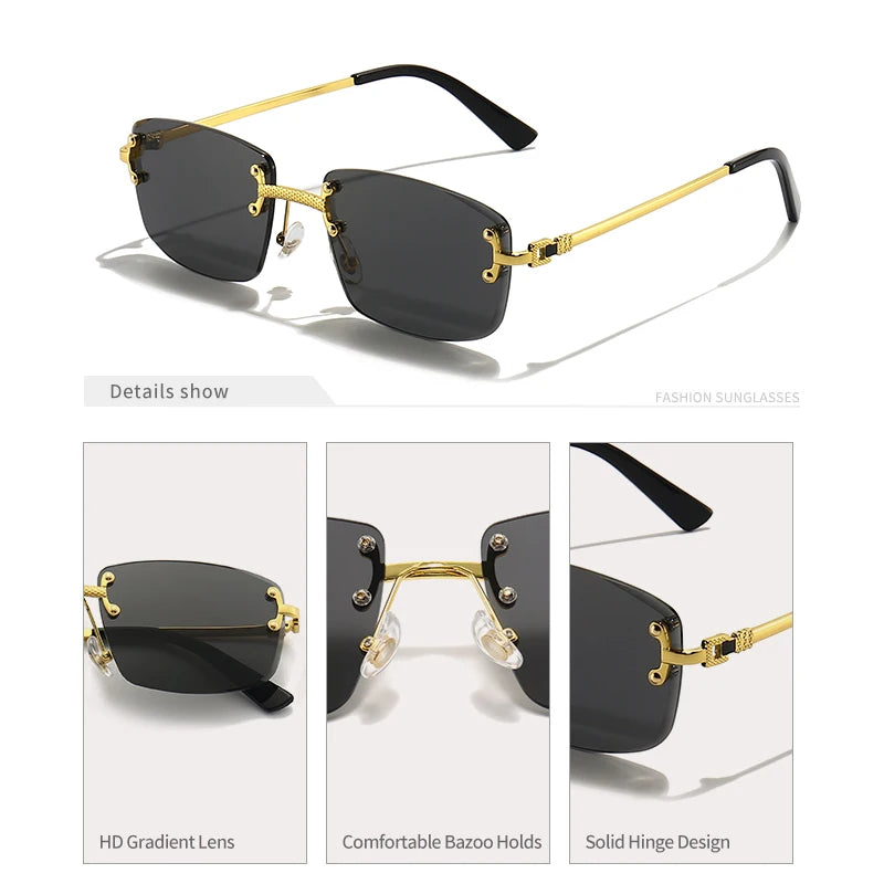 HBK New Luxury Rimless Women's Sunglasses TOP Quality Retro Metal Sun Glasses Ladies Small Square Gradient Shades Men 2022