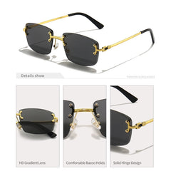 HBK New Luxury Rimless Women's Sunglasses TOP Quality Retro Metal Sun Glasses Ladies Small Square Gradient Shades Men 2022