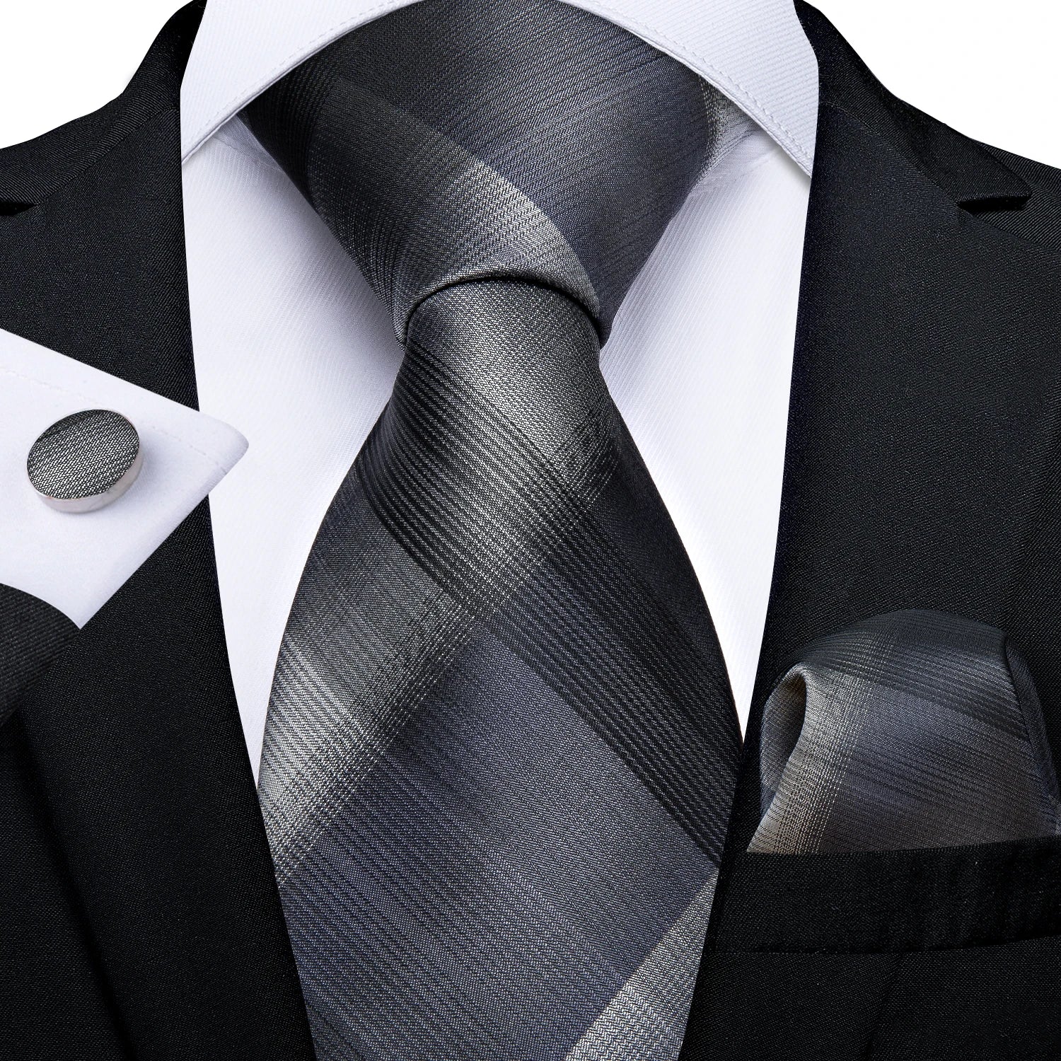 Luxury Blue Plaid Dot Ties For Men Solid Wedding Accessories Neck Tie Handkerchief Cufflinks Set Gravatas Mens Gift DiBanGu