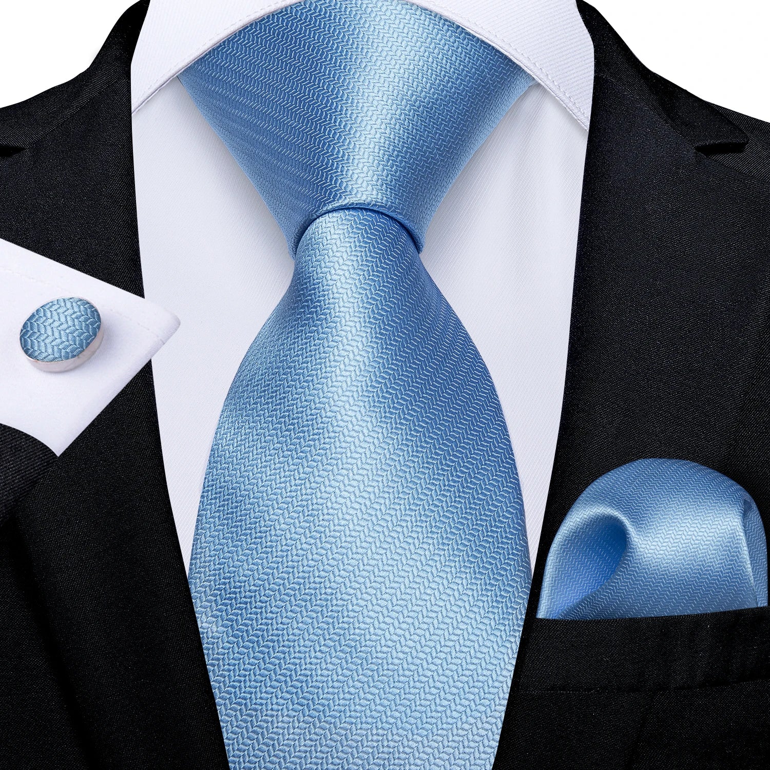 Luxury Blue Plaid Dot Ties For Men Solid Wedding Accessories Neck Tie Handkerchief Cufflinks Set Gravatas Mens Gift DiBanGu