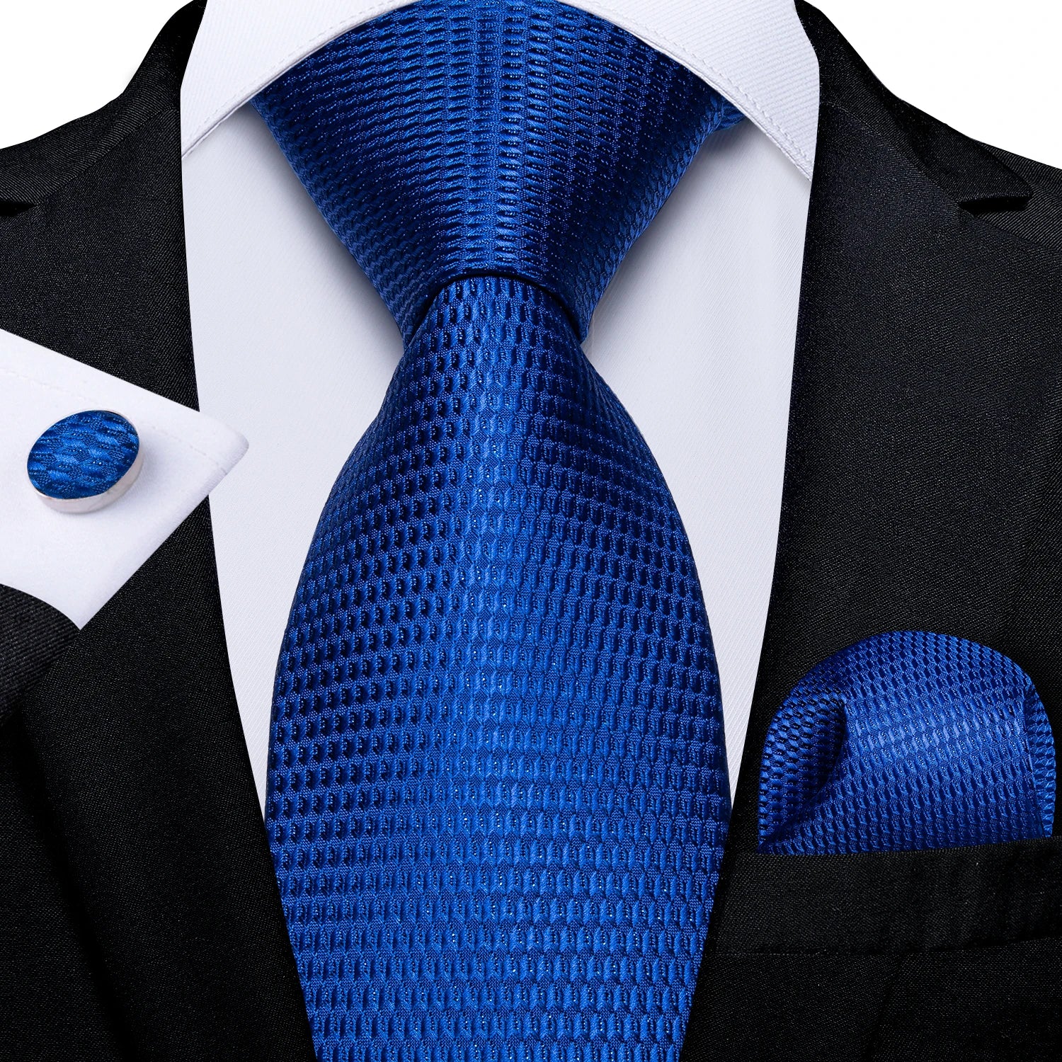 Luxury Blue Plaid Dot Ties For Men Solid Wedding Accessories Neck Tie Handkerchief Cufflinks Set Gravatas Mens Gift DiBanGu