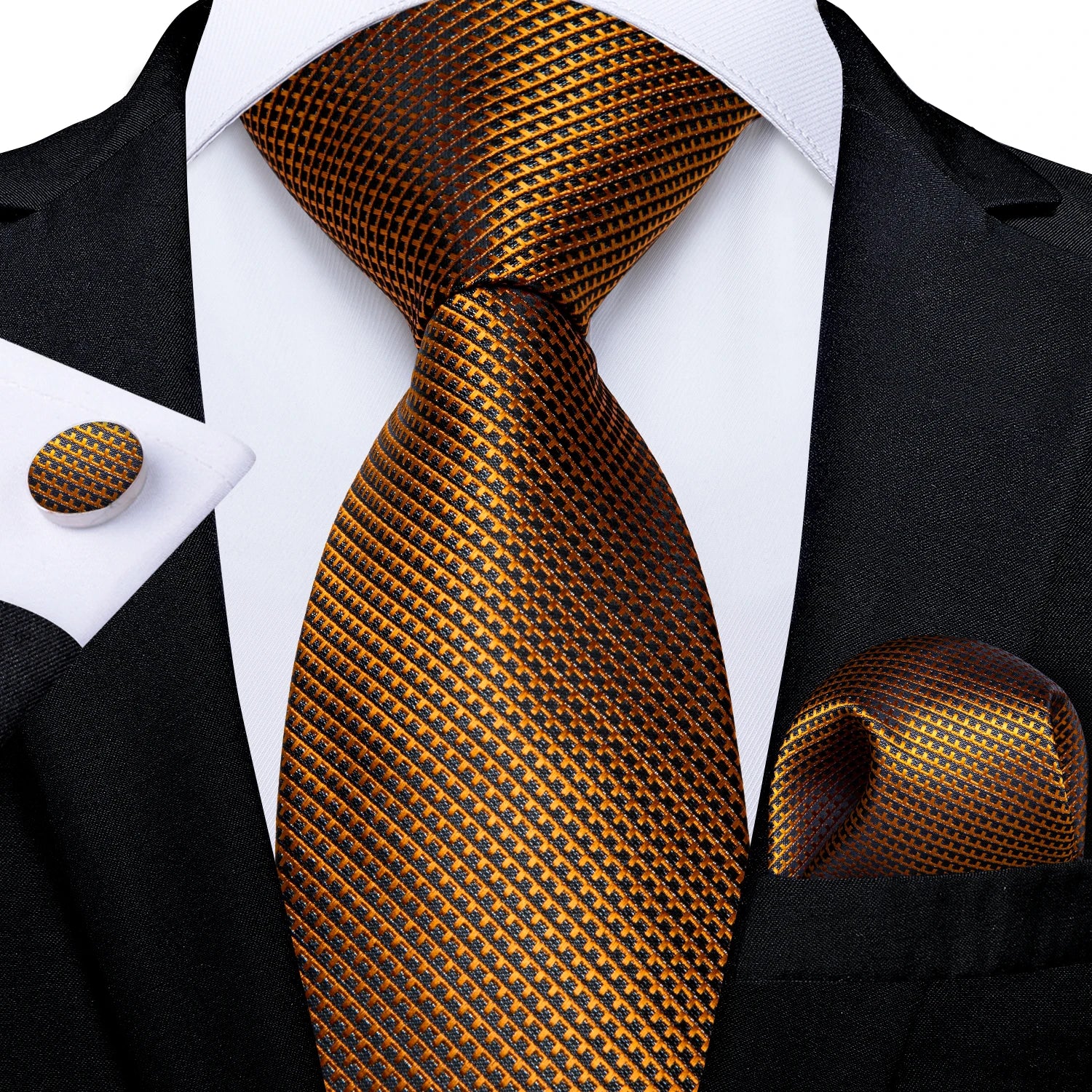 Luxury Blue Plaid Dot Ties For Men Solid Wedding Accessories Neck Tie Handkerchief Cufflinks Set Gravatas Mens Gift DiBanGu
