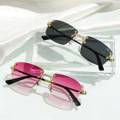 HBK New Luxury Rimless Women's Sunglasses TOP Quality Retro Metal Sun Glasses Ladies Small Square Gradient Shades Men 2022