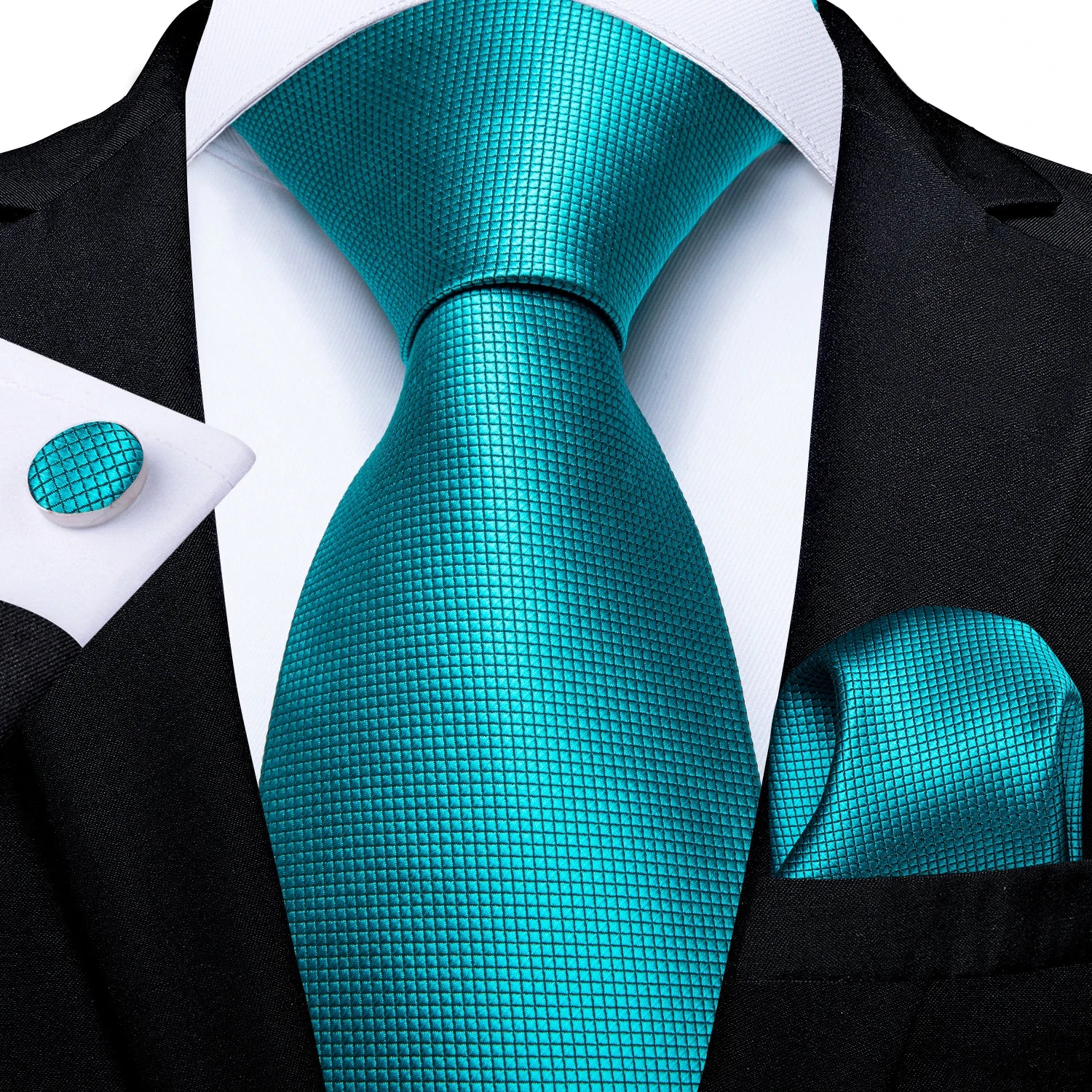 Luxury Blue Plaid Dot Ties For Men Solid Wedding Accessories Neck Tie Handkerchief Cufflinks Set Gravatas Mens Gift DiBanGu