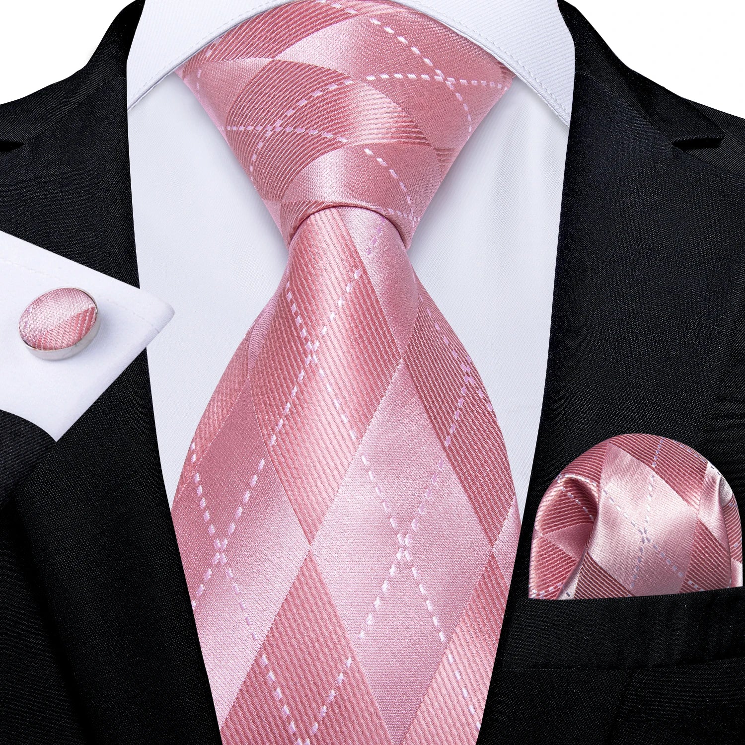 Luxury Blue Plaid Dot Ties For Men Solid Wedding Accessories Neck Tie Handkerchief Cufflinks Set Gravatas Mens Gift DiBanGu