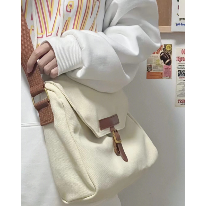 INS Style Large Capacity Canvas Bag Harajuku Retro Minimalist Casual Commuter Shoulder Bag College Student Class Messenger Bag