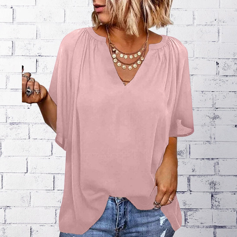 Half Sleeve Thin Fashion Loose Deep V Neck Tops T-shirt