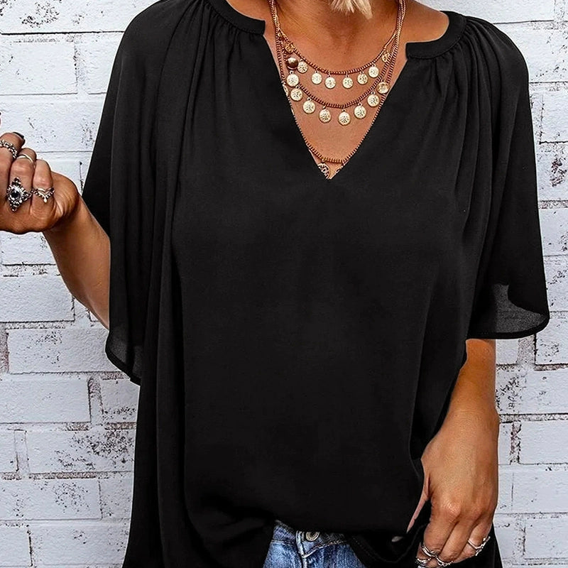 Half Sleeve Thin Fashion Loose Deep V Neck Tops T-shirt