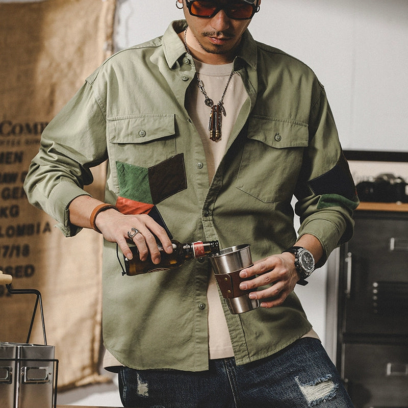 Casual Long-Sleeved Winter Ins Ethnic Style Color Matching Shirt