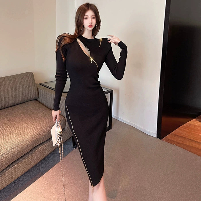 Elegant round Neck Chest-Flattering Knitted Irregular Dress