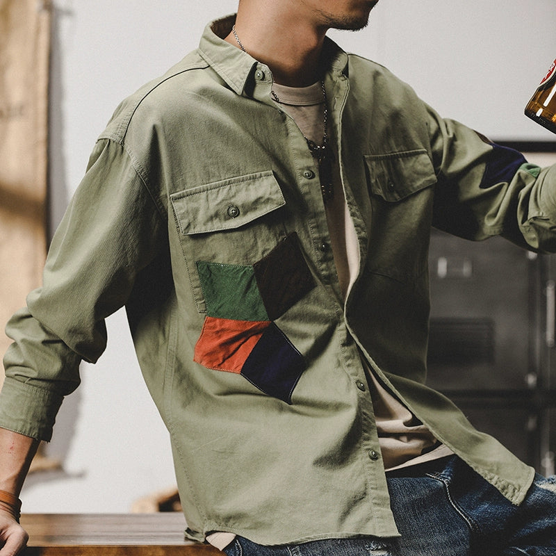 Casual Long-Sleeved Winter Ins Ethnic Style Color Matching Shirt