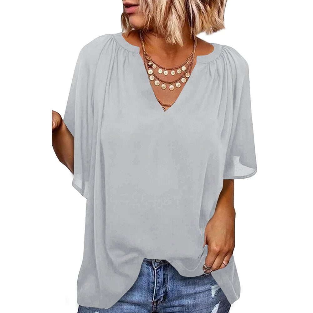 Half Sleeve Thin Fashion Loose Deep V Neck Tops T-shirt