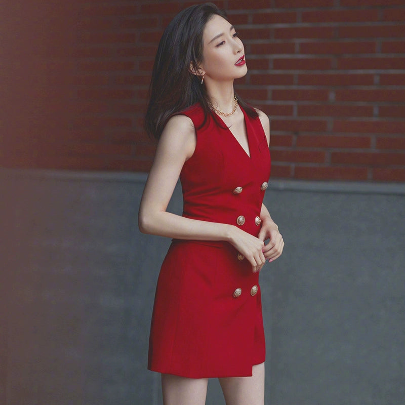 Classic Style Jiang Shuying Women's Red Business Suit and Dress