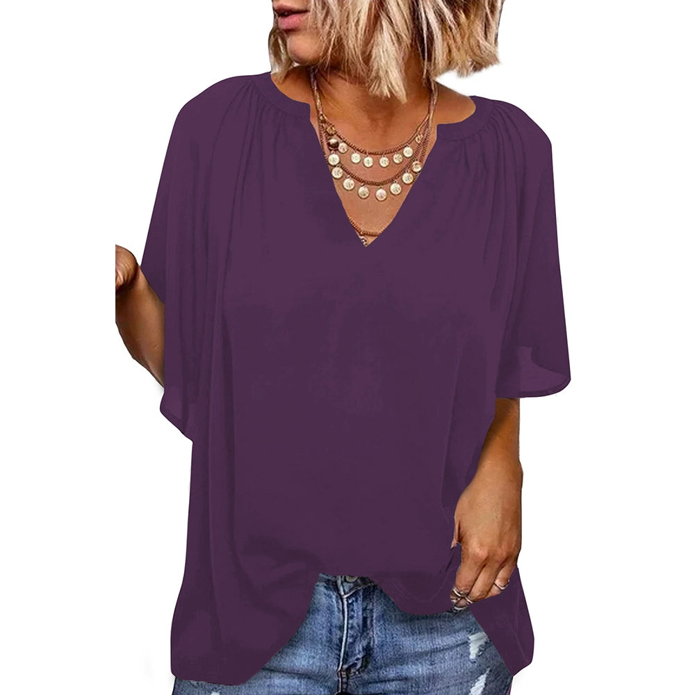 Half Sleeve Thin Fashion Loose Deep V Neck Tops T-shirt