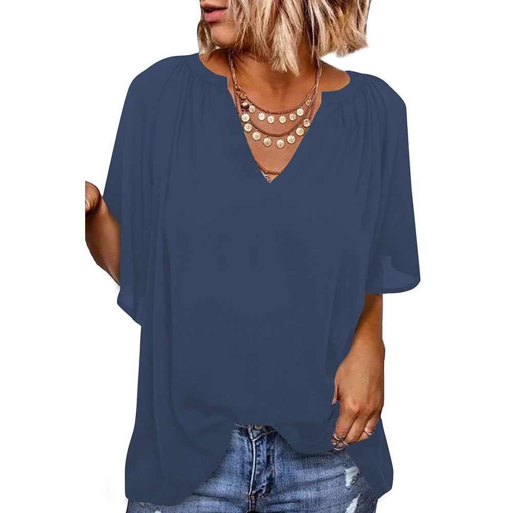 Half Sleeve Thin Fashion Loose Deep V Neck Tops T-shirt