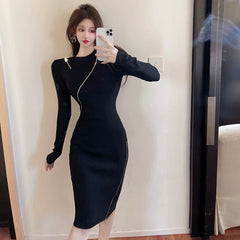 Elegant round Neck Chest-Flattering Knitted Irregular Dress