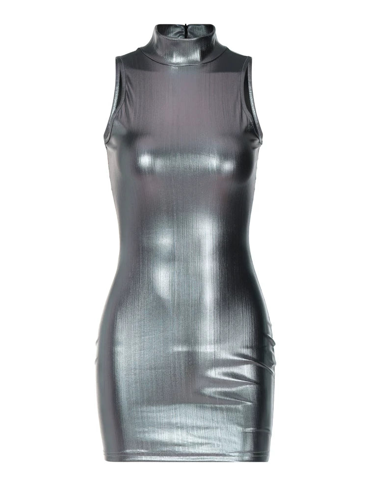 Silver Back Zipper Sexy Slimming Sleeveless Dress