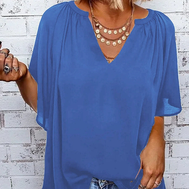 Half Sleeve Thin Fashion Loose Deep V Neck Tops T-shirt
