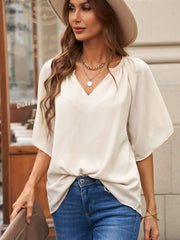 Half Sleeve Thin Fashion Loose Deep V Neck Tops T-shirt
