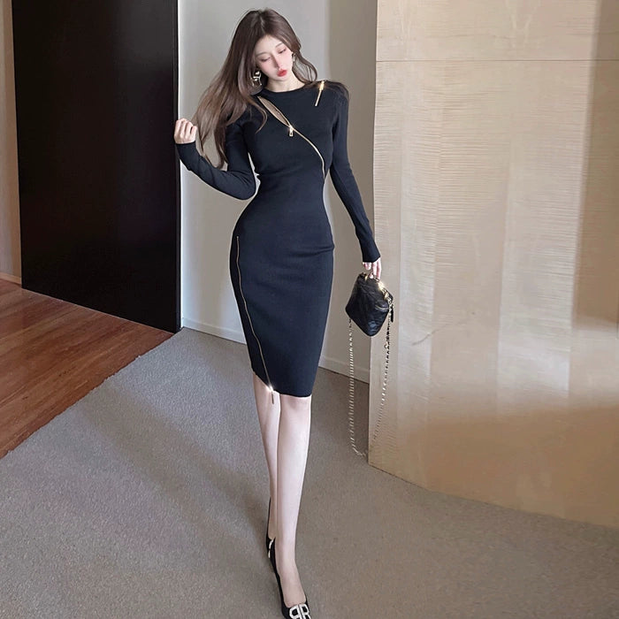 Elegant round Neck Chest-Flattering Knitted Irregular Dress