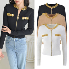 Classy Retro Slim-Fit Long-Sleeved Knitted Cardigan Sequins