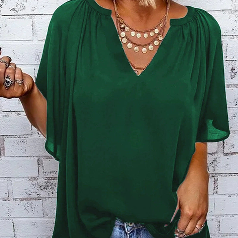 Half Sleeve Thin Fashion Loose Deep V Neck Tops T-shirt