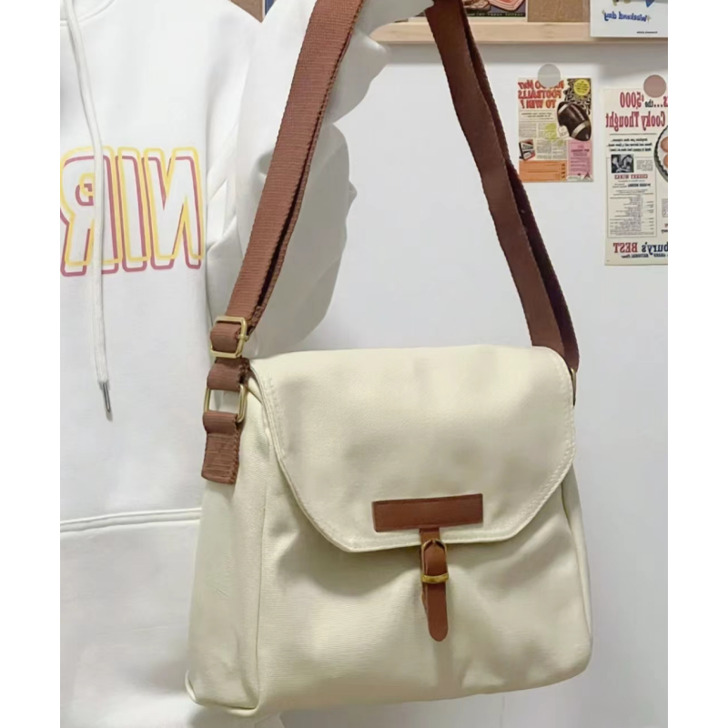 INS Style Large Capacity Canvas Bag Harajuku Retro Minimalist Casual Commuter Shoulder Bag College Student Class Messenger Bag