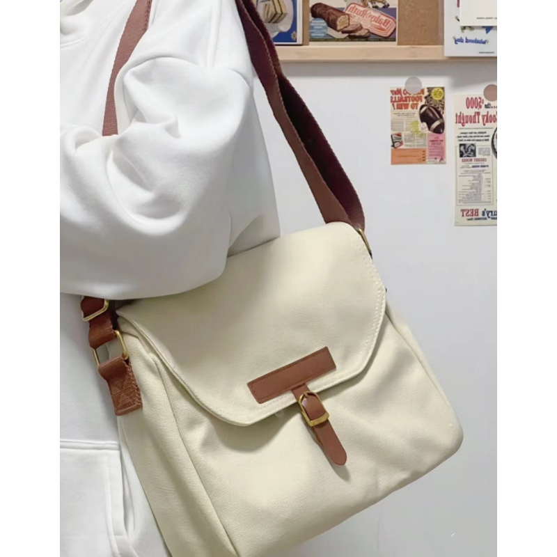 INS Style Large Capacity Canvas Bag Harajuku Retro Minimalist Casual Commuter Shoulder Bag College Student Class Messenger Bag