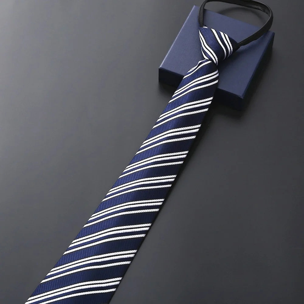 Elegant 8CM Lazy Ties Blue Black Red Striped Men Shirt Business Dress Zipper Tie Neckties Vestisens Accessories Wedding Groom