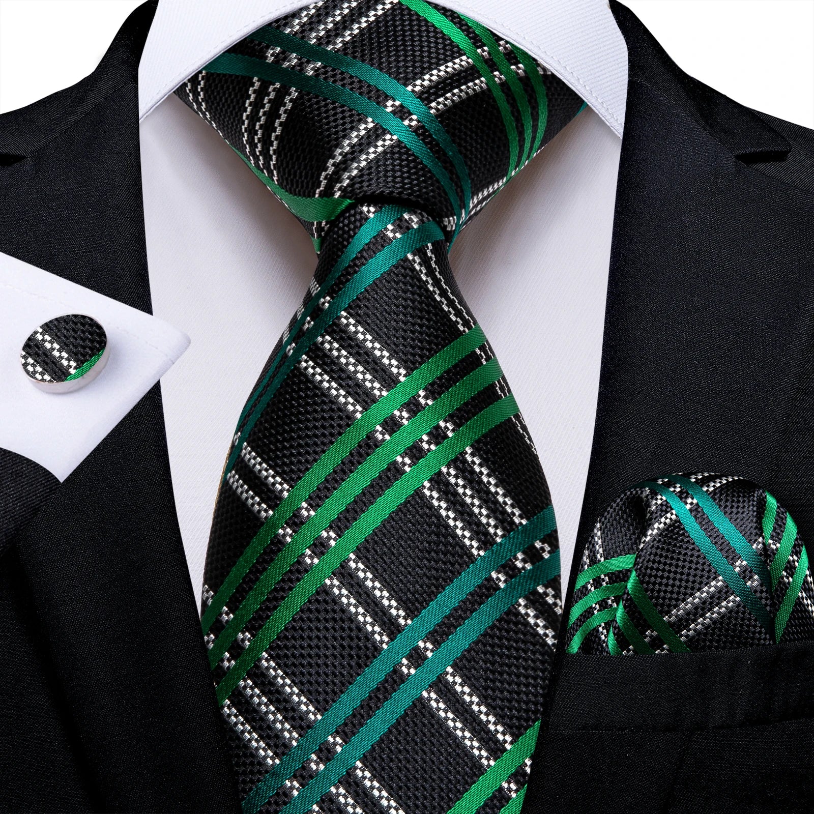 Luxury Blue Plaid Dot Ties For Men Solid Wedding Accessories Neck Tie Handkerchief Cufflinks Set Gravatas Mens Gift DiBanGu