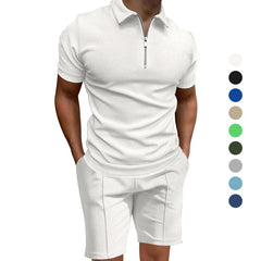 Men's summer suits solid color waffle lapel slim-fit short sleeve t-shirt