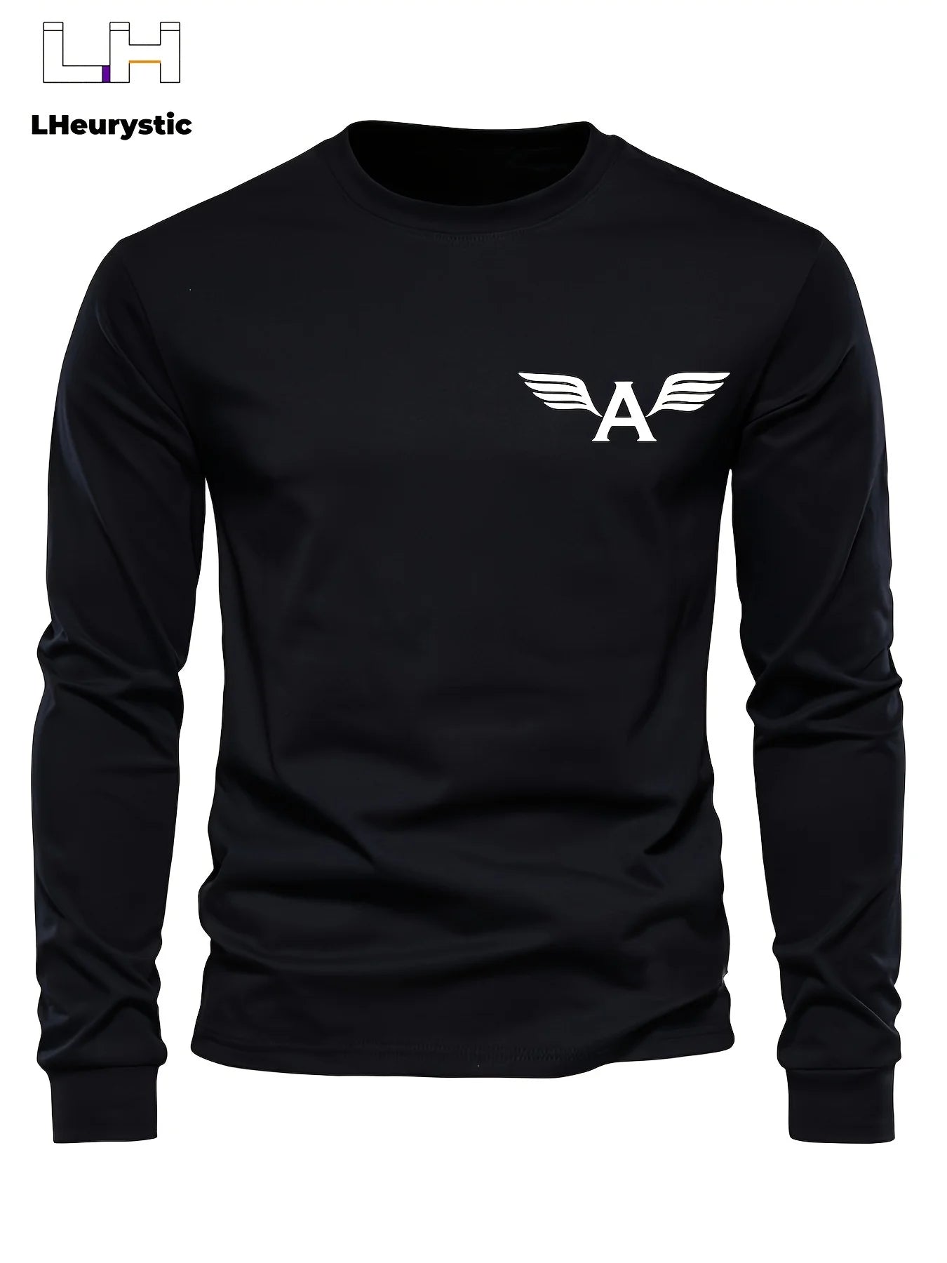 Men's loose casual sports letter A pattern printed round neck long sleeved T-shirt
