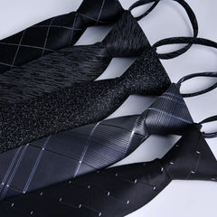 7cm Mens Tie Pre-tied Easy Wear Neck Tie Zipper Lazy Pre-tied Korean Style Stripes Dot Plaid Business Wedding Necktie